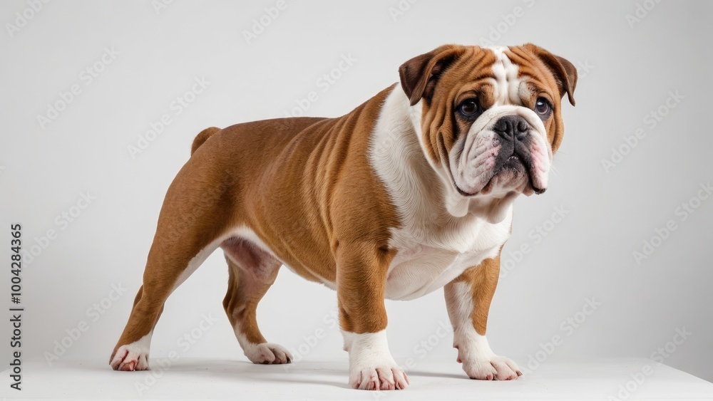 Fototapeta premium Red english bulldog on grey background