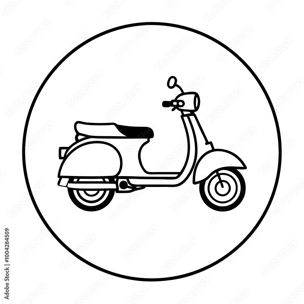 Scooter illustration in black and white circle outline Scooter illustration in black and white circle outline