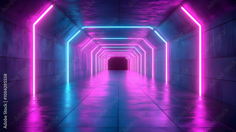 Neon Lights Tunnel 3D Illustration Neon Lights Tunnel 3D Illustration