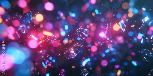 Abstract colorful bokeh background with glowing purple lights and glitter stars for Christmas celebration