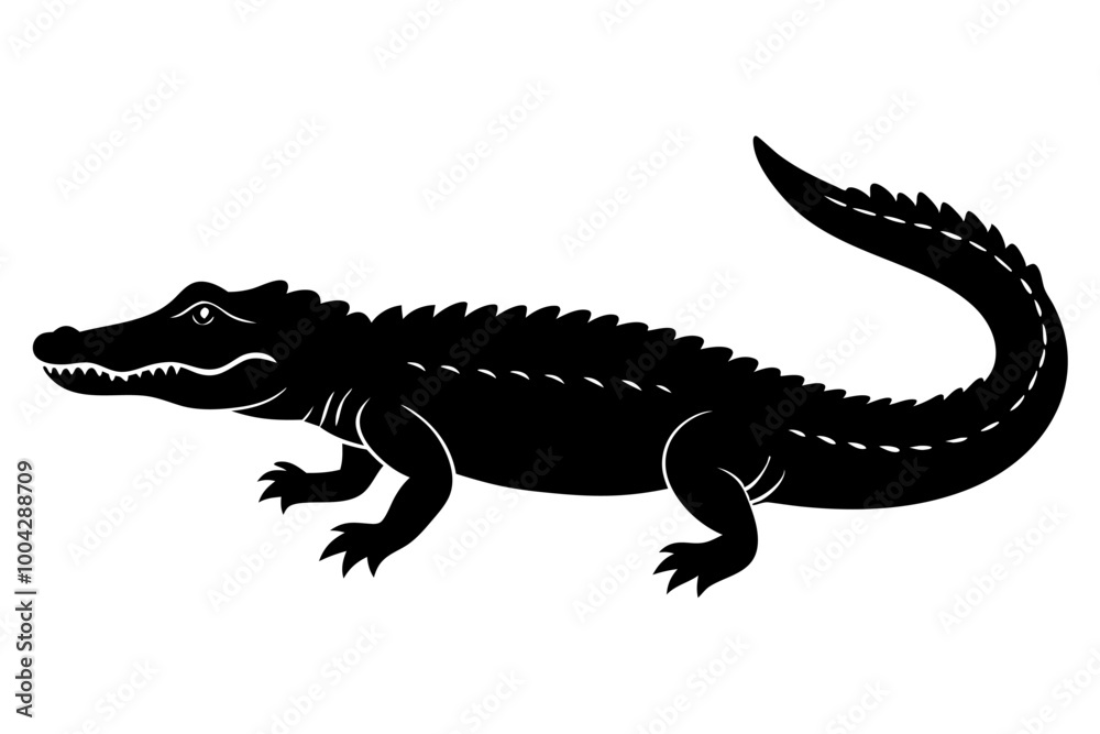 Fototapeta premium Alligator Black silhouette vector illustration on white background