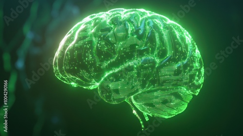 Futuristic glowing brain depicting technology integration
