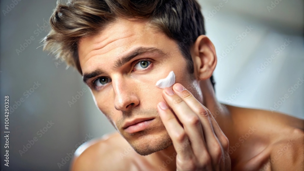 Young Man Contemplating Skincare Routine While Examining His Complexion