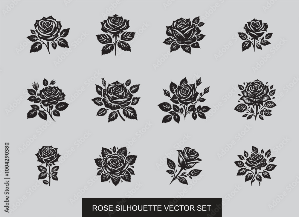 Rose Flower Silhouettes Vector Collection.