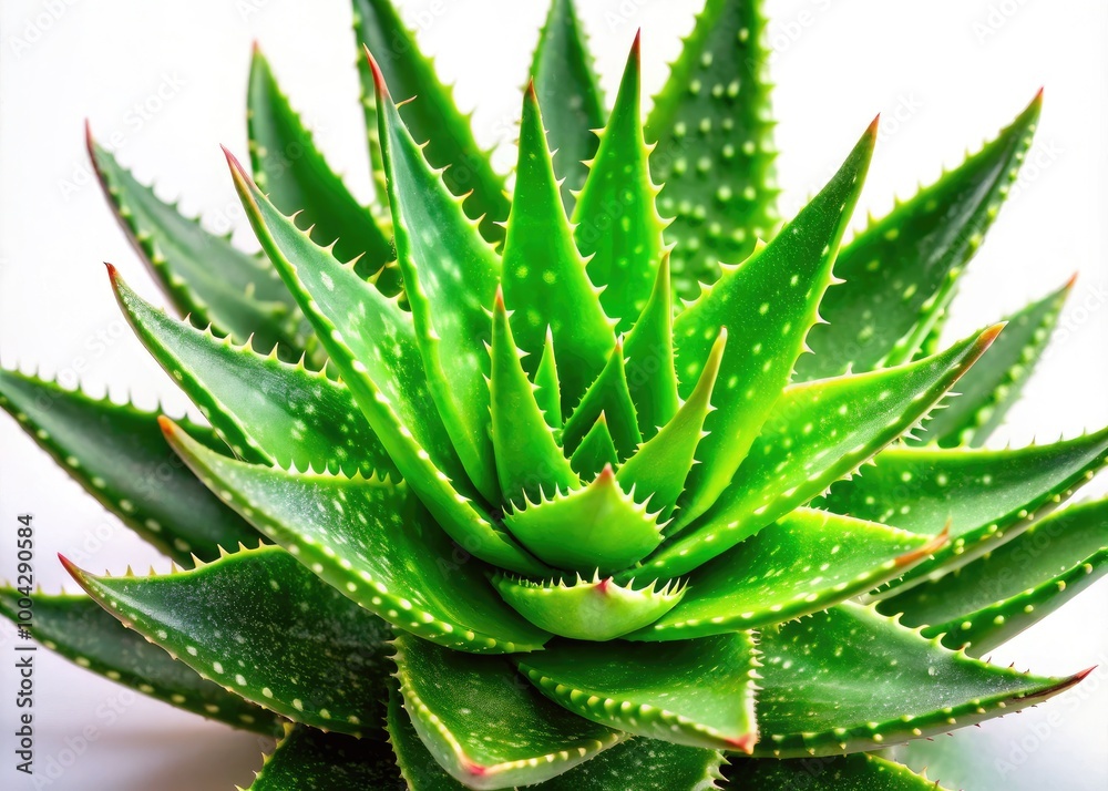 Fresh Green Aloe Vera Plant with Succulent Leaves and Natural Texture on a Bright White Background Fresh Green Aloe Vera Plant with Succulent Leaves and Natural Texture on a Bright White Background