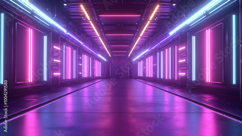 Neon Lights Corridor - 3D Illustration