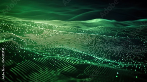 Abstract green cyber landscape with digital circuitry