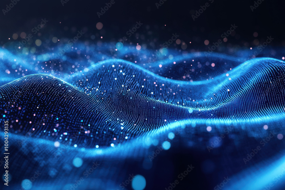 Illuminated blue waves of digital light dance gently in a mesmerizing display of vibrant colors and technology-driven artistry. Generative AI Illuminated blue waves of digital light dance gently in a mesmerizing display of vibrant colors and technology-driven artistry. Generative AI