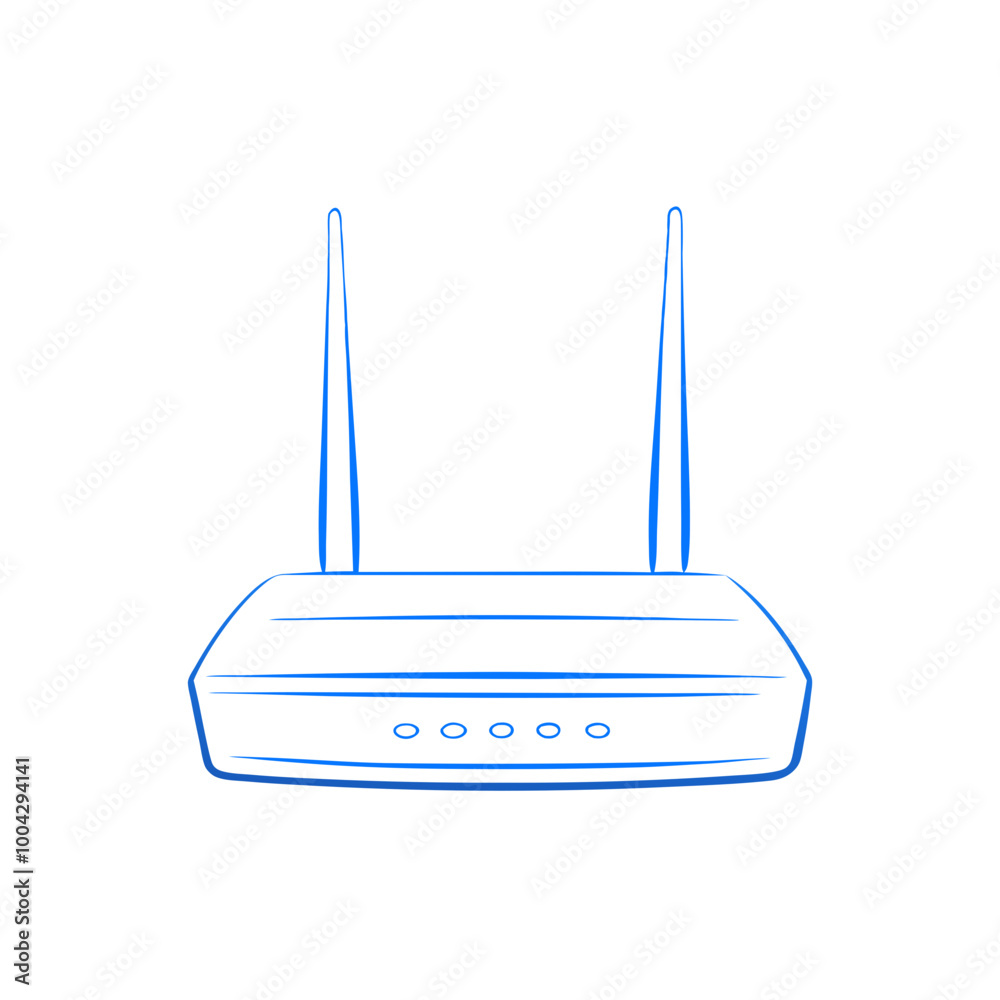 Wireless router icon in blue outline, simple vector Wireless router icon in blue outline, simple vector