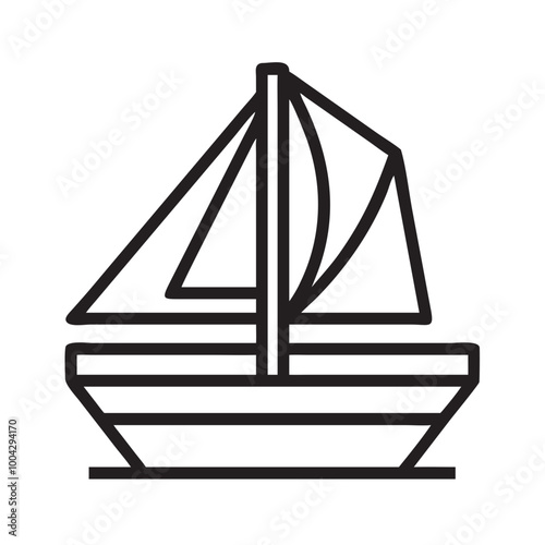 Sailboat icon in black and white line art style, vector