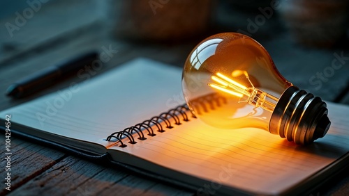 Bright Idea Concept with Light Bulb and Notebook