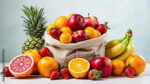 Fresh Fruits Assortment with Apples, Oranges, and Pineapple