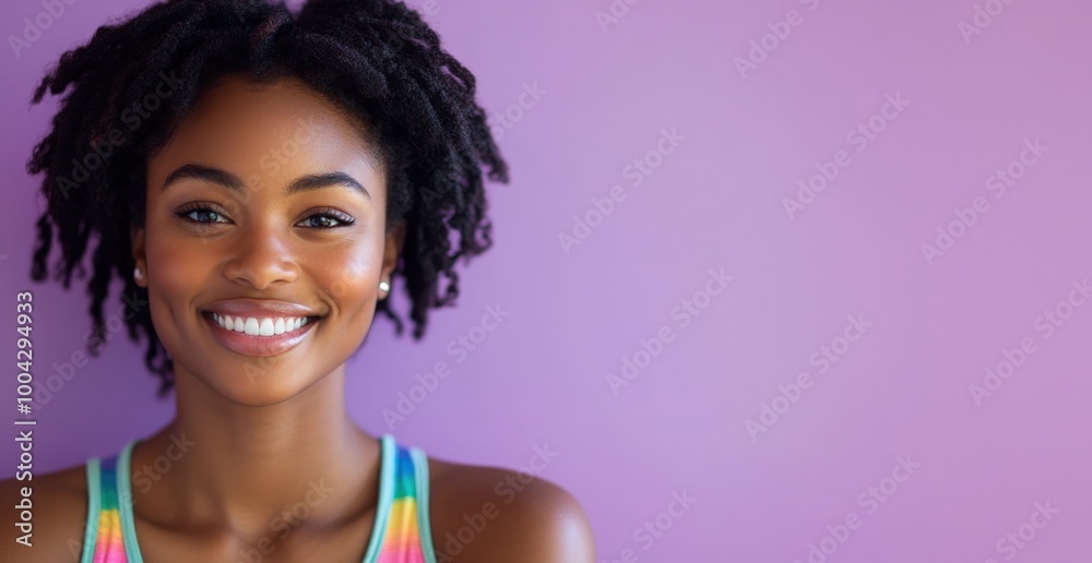 Champion athlete smiling confidently in close-up against a purple background