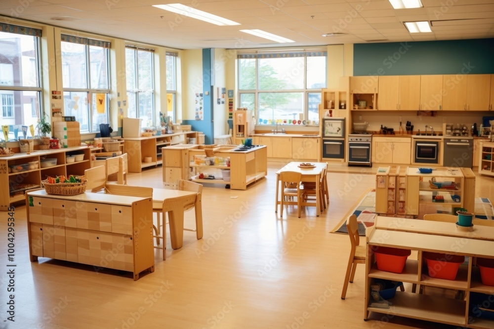 Kindergarten classroom Montessori learning furniture chair wood. Kindergarten classroom Montessori learning furniture chair wood.