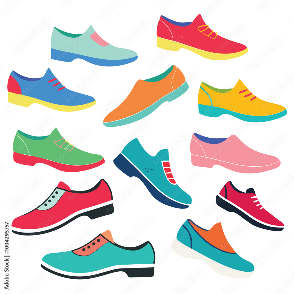 A vibrant set of eight colorful and stylish shoe illustrations, perfect for adding personality to any design. These playful and unique shoes are ideal for fashion, branding, or creative projects.
