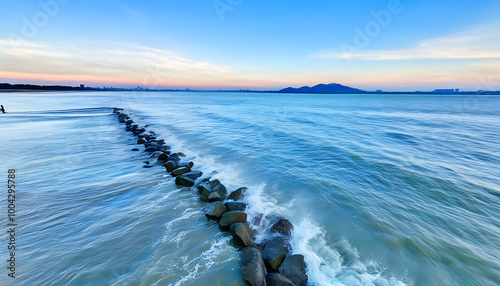 Magnificent Qiantang River Tide, surging and inspiring, natural beauty at a glance. photo