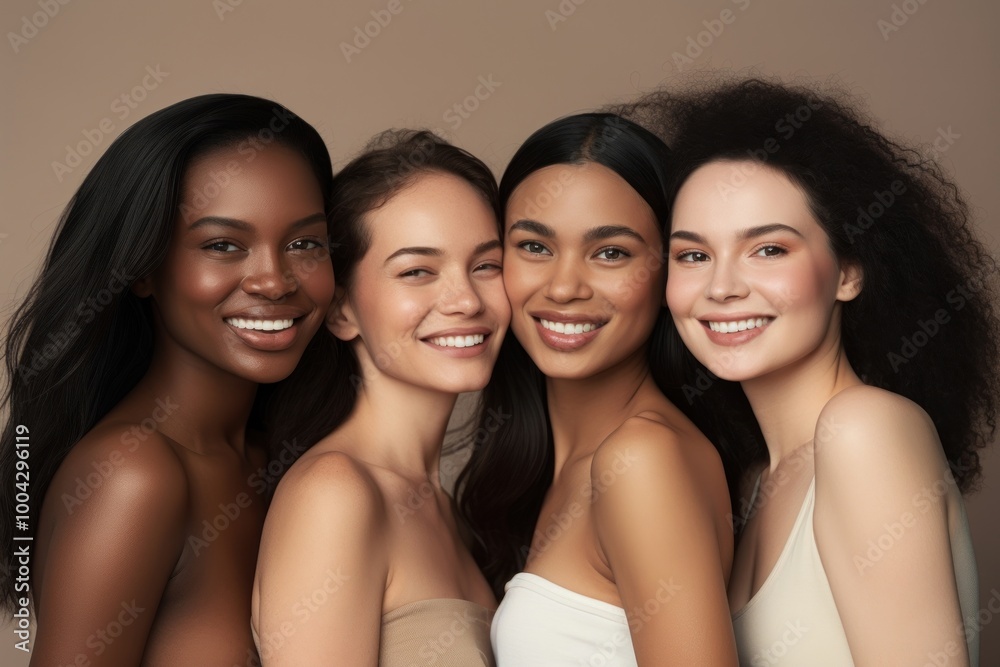 Asian and black women portrait smiling person. Asian and black women portrait smiling person.