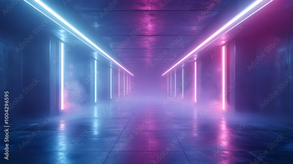 Neon Lights Corridor 3D Illustration Neon Lights Corridor 3D Illustration