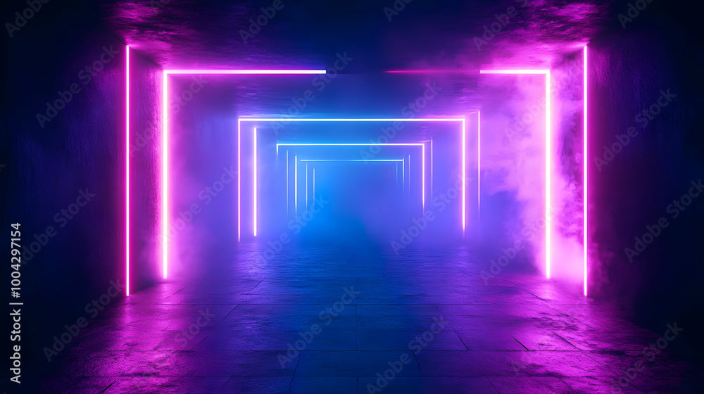 Abstract Background with Neon Lights and Fog