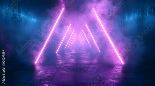 Abstract 3D Background with Purple Neon Lights