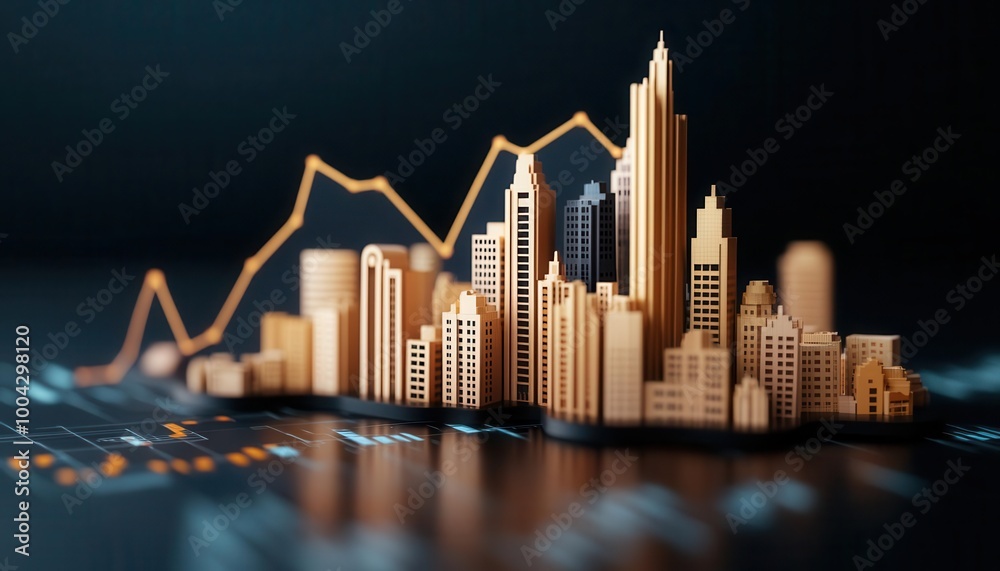 Fototapeta premium Abstract cityscape blending with digital charts and graphs, symbolizing economic growth and business expansion