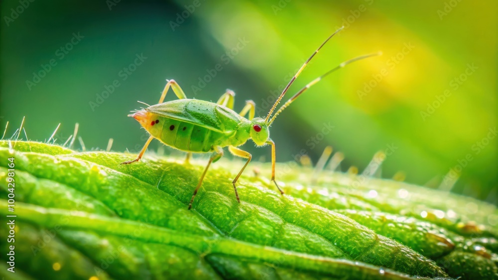 Tiny aphid resting peacefully on vibrant green leaf in the fresh outdoors nature environment Tiny aphid resting peacefully on vibrant green leaf in the fresh outdoors nature environment