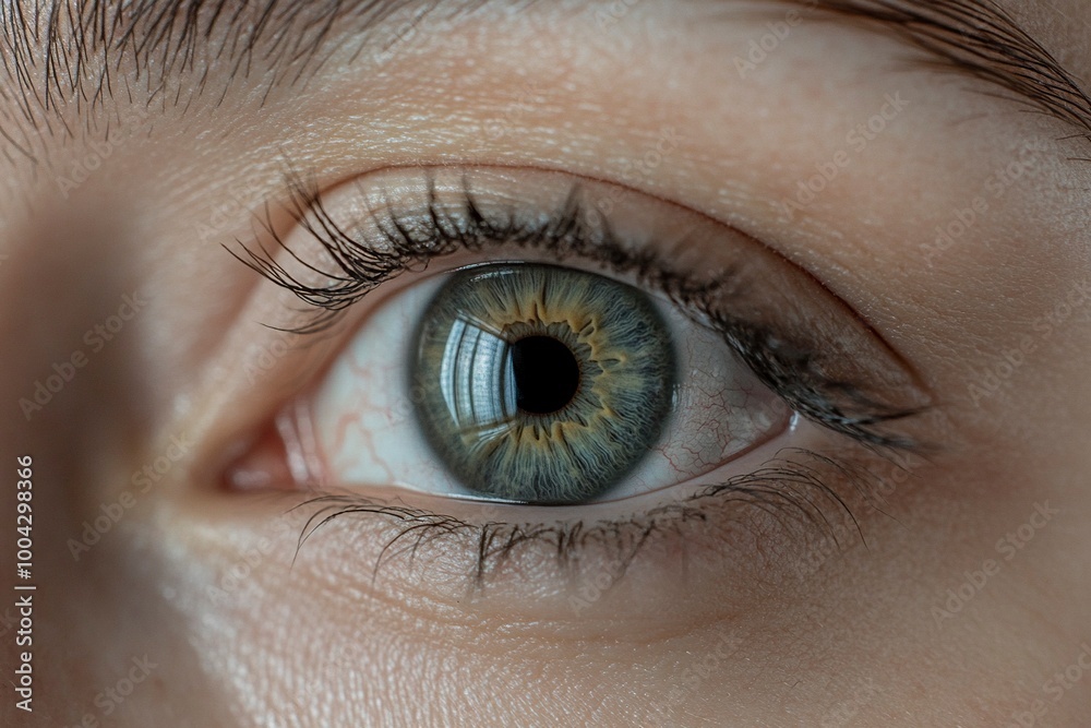 Fototapeta premium Macro Studio Expression Shot Of Woman's Eye With Close Up On Eyelashes And Pupil .generative ai