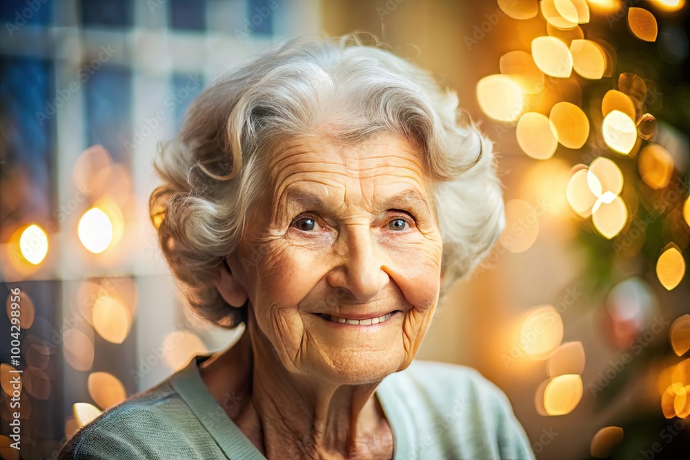 Heartwarming Portrait of an Elderly Woman with a Gentle Smile and Soft Natural Lighting in Home Setting Heartwarming Portrait of an Elderly Woman with a Gentle Smile and Soft Natural Lighting in Home Setting