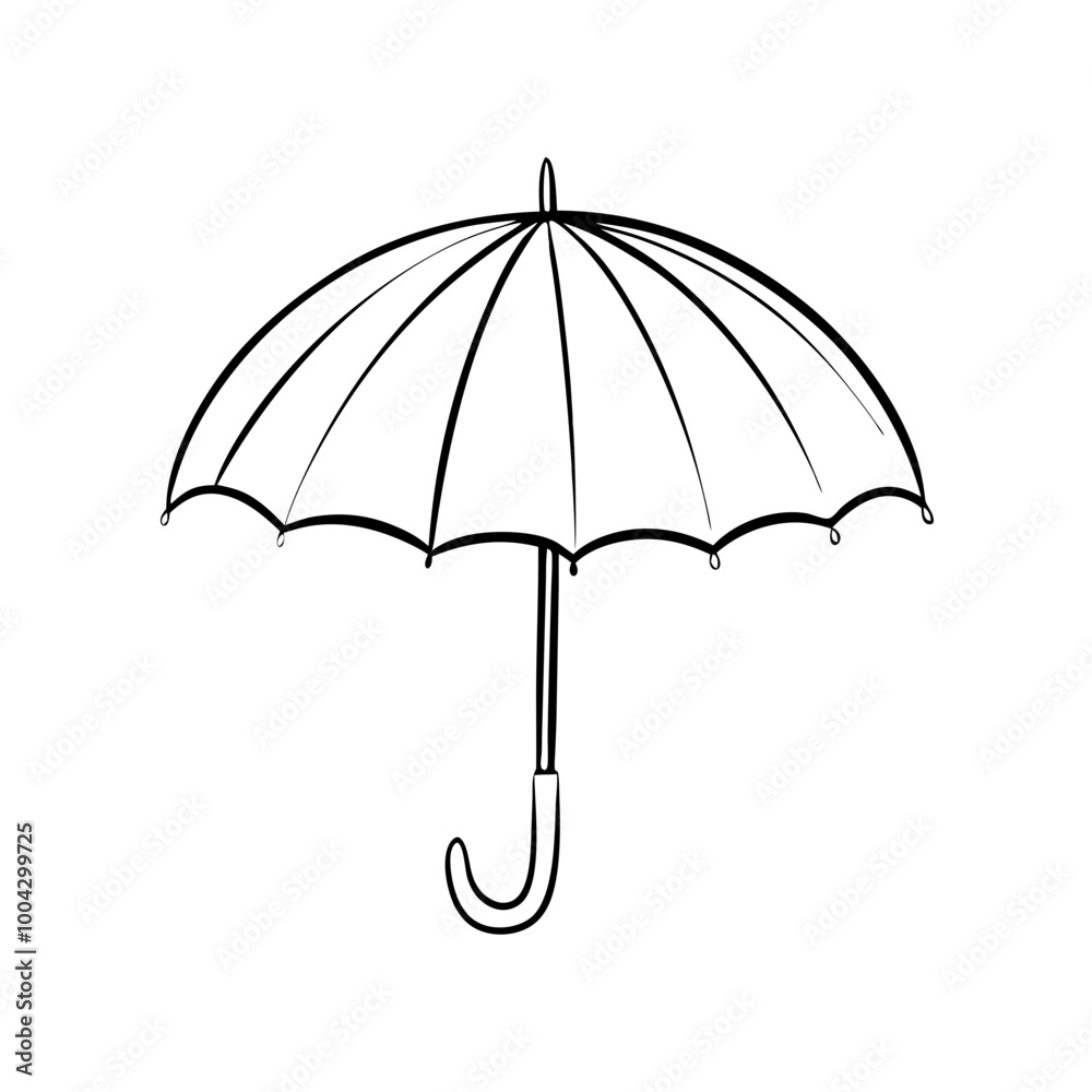 Minimalistic umbrella icon with hook handle in black and white Minimalistic umbrella icon with hook handle in black and white