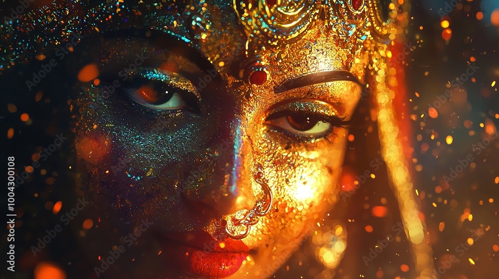 A vibrant depiction of a traditional figure with intricate face paint and adornments. A vibrant depiction of a traditional figure with intricate face paint and adornments.