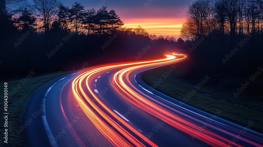 Motion Long exposure of a road with light trails of passing vehicles at night Motion Long exposure of a road with light trails of passing vehicles at night