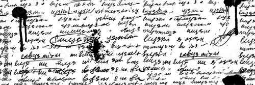 Seamless handwriting text vector vintage letter texture, paper poetry ink background black blot note. Grunge abstract scribble page retro cursive poetry lyrics wallpaper. Seamless handwriting document