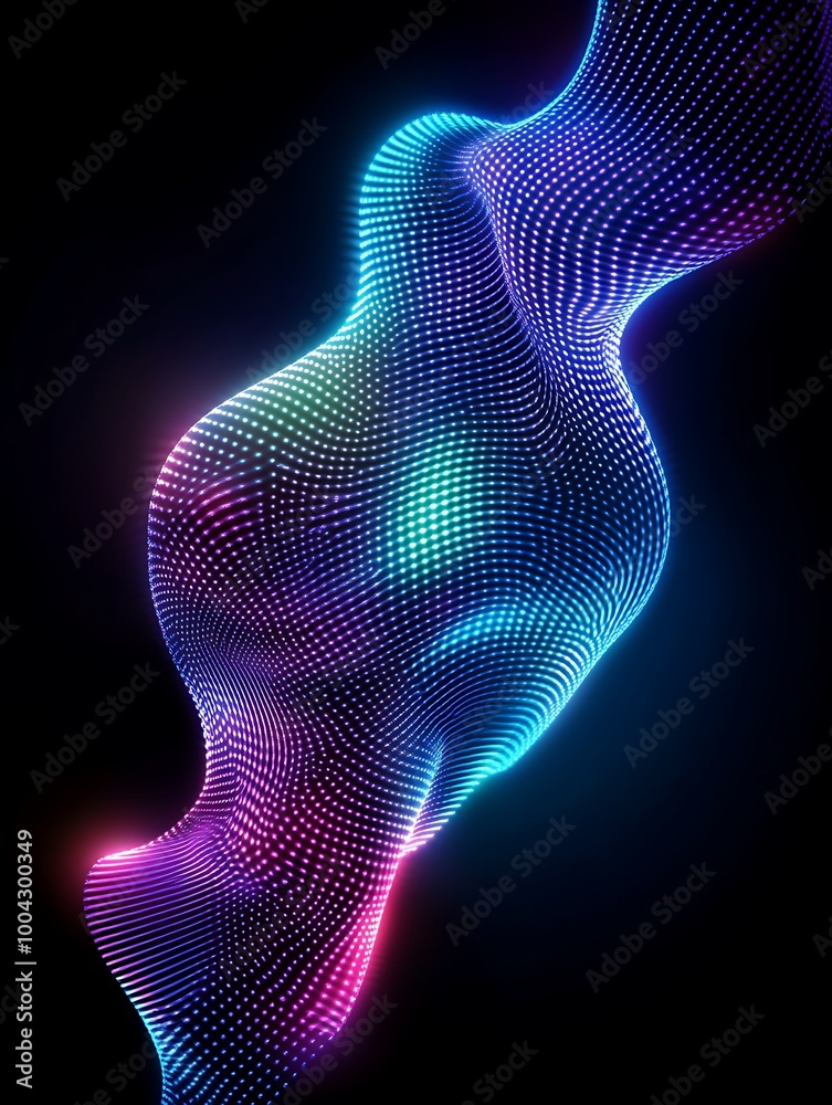 Colorful abstract digital wave pattern on a black background, showcasing vibrant hues and fluid forms. A minimalist poster in metallic and chrome gradient style. Colorful abstract digital wave pattern on a black background, showcasing vibrant hues and fluid forms. A minimalist poster in metallic and chrome gradient style.