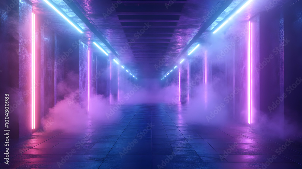 3D Futuristic Tunnel Neon Lights Abstract Background 3D Futuristic Tunnel Neon Lights Abstract Background
