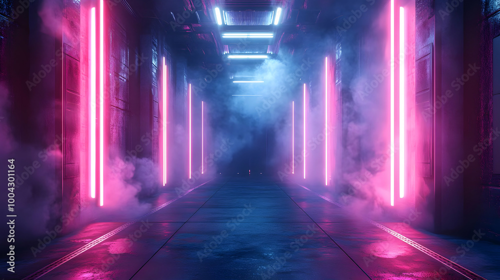 Futuristic Neon Lights Corridor 3D Illustration Futuristic Neon Lights Corridor 3D Illustration