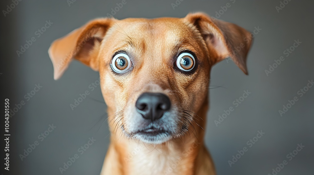 Nervous Canine in Minimalist Pop Art Portrait with Gray Background Nervous Canine in Minimalist Pop Art Portrait with Gray Background