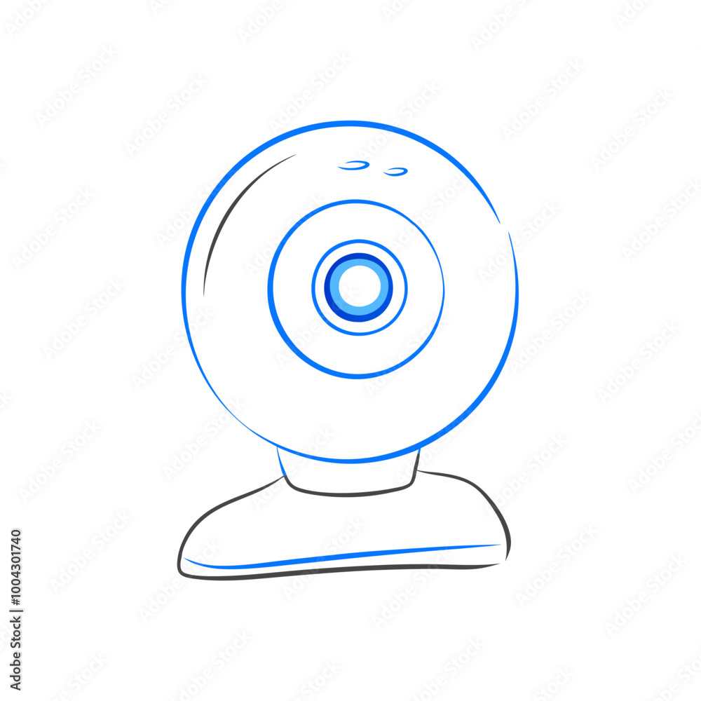 Minimalistic illustration of a webcam in blue and white Minimalistic illustration of a webcam in blue and white