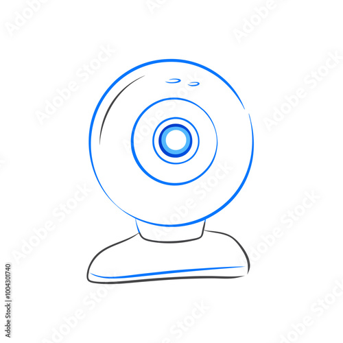 Minimalistic illustration of a webcam in blue and white