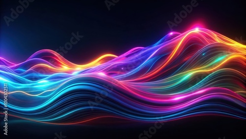 Vivid neon abstract waves flowing against dark backdrop with vibrant colors