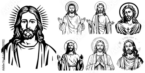 sacred illustrations of Jesus Christ in various devout poses