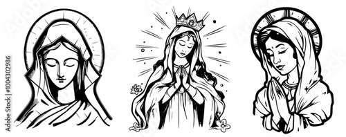 illustrations of Mary symbolizing grace, purity, and devotion vector shape