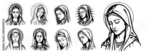 Our Lady Virgin Mary Madonna black silhouette vector