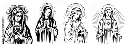 Our Lady Virgin Mary Madonna black silhouette vector