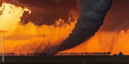A powerful tornado spirals ...