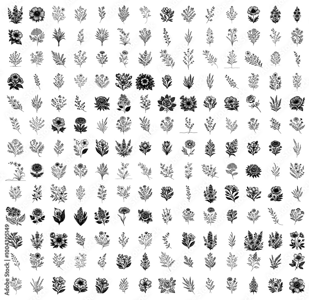 Fototapeta premium extensive collection of floral motifs with intricate details vector shape