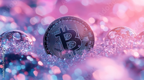 Bitcoin Shining in a Pastel Wonderland - Made with Generative AI photo