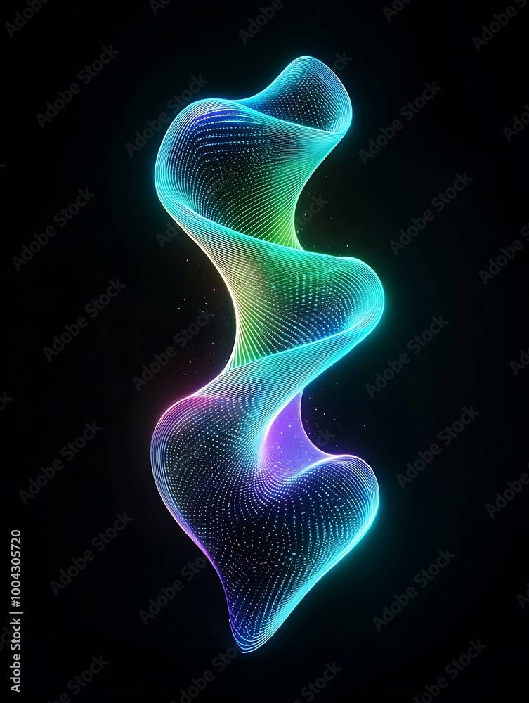 Colorful abstract wave design with smooth curves and vibrant gradients against a black background. A minimalist poster in metallic and chrome gradient style. Colorful abstract wave design with smooth curves and vibrant gradients against a black background. A minimalist poster in metallic and chrome gradient style.