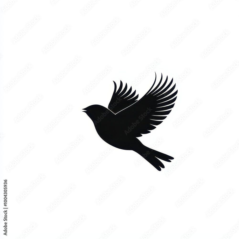 Silhouette of Sparrow in Flight on White Background Silhouette of Sparrow in Flight on White Background