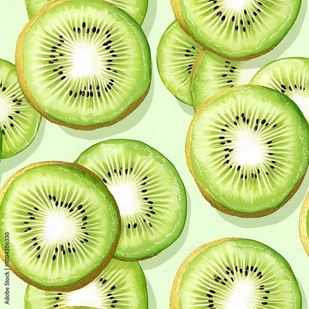 Fototapeta premium Fresh Kiwi Slices on Light Green Background
