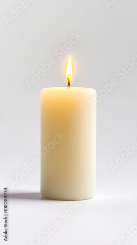 Serene Minimalist Candle in White Room Symbolizing Focus and Peaceful Zen Atmosphere